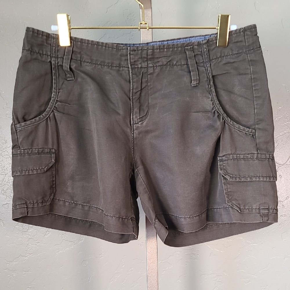 Banana Republic Olive Green Cargo Shorts Relaxed Fit Linen Cotton Blend Size 4